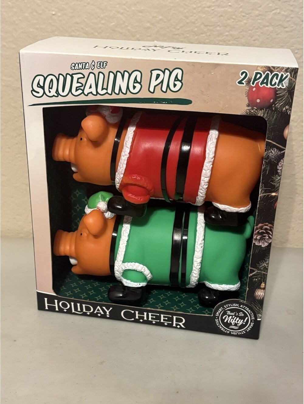 Holiday Cheer Santa & Elf Squealing Pig 2 Pack Christmas Dog Toys